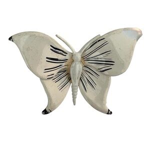 VINTAGE BROOCH Cream and Black Butterfly Enamel Animal